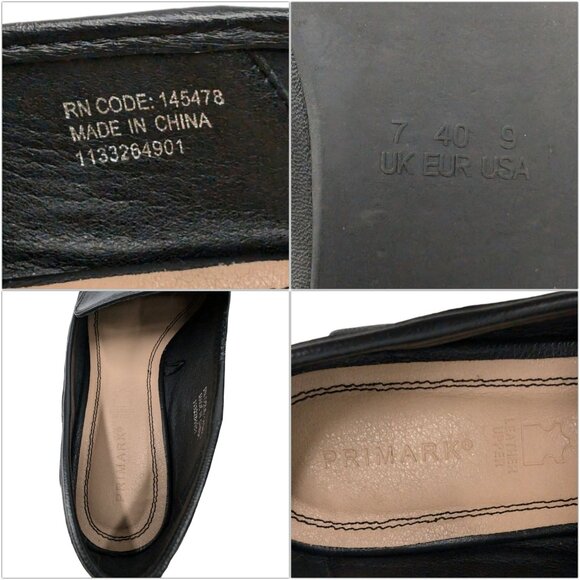 Primark Leather Flats Womens Solid Black Square Toe Slip On Shoes Size 9 - Picture 11 of 11